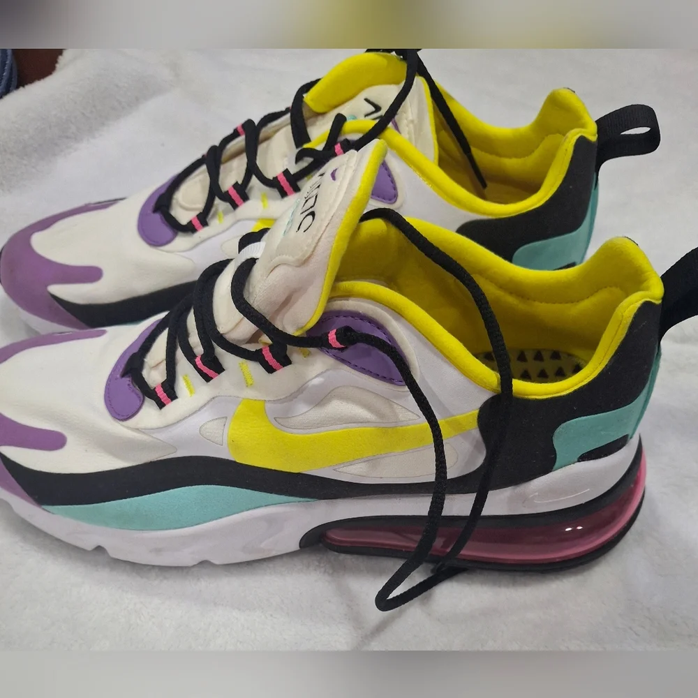 Nike Air Max 270 React in Yellow, Purple, and Teal.Size 9.5 - Picture 4 of 10
